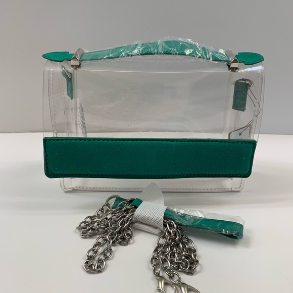 Clear Waterproof Crossbody Bag- Suede Green Accents- NWT - Picture 4 of 6